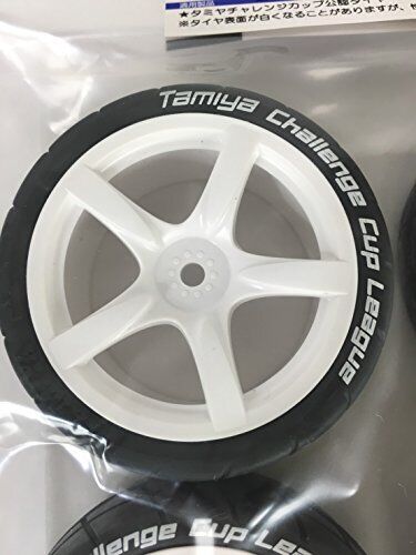 Tamiya%201/10%20scale%205-spoke%20wheel%20white%20Adhered%204%20radial%20tires%2024mm,%20offset%200