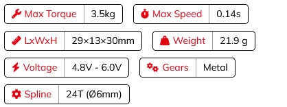 HS-85MG%20Micro%20Analogue%20Cored%20Servo%2021.9g%203.5kg/0.14s%204.8V%20-%206.0V%20