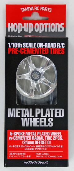 Tamiya 53955 (OP955) 5 Spoke Metal Plated Wheels with Cemented Radial Tires