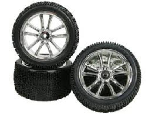 Tamiya DF-03 5 Spoke Tyre And Rim Set - Silver Color - 3RACING WH-15/SI  [WH-15/SI]